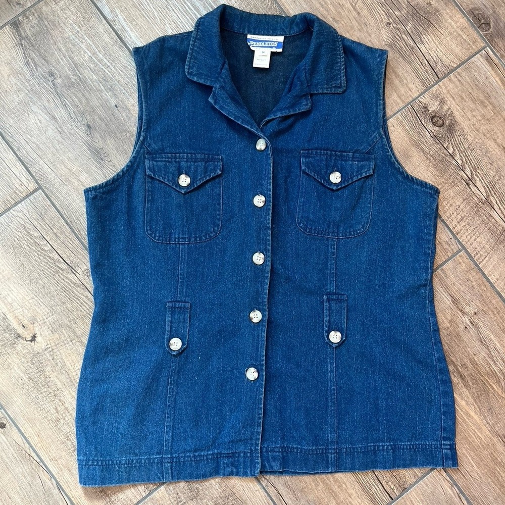 Vintage Pendleton Denim Button Down Sleevelees‎ Shirt Women's Petite 14